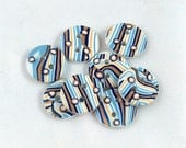 Brown, Navy, White and Light Blue Round, Striped Buttons No.142