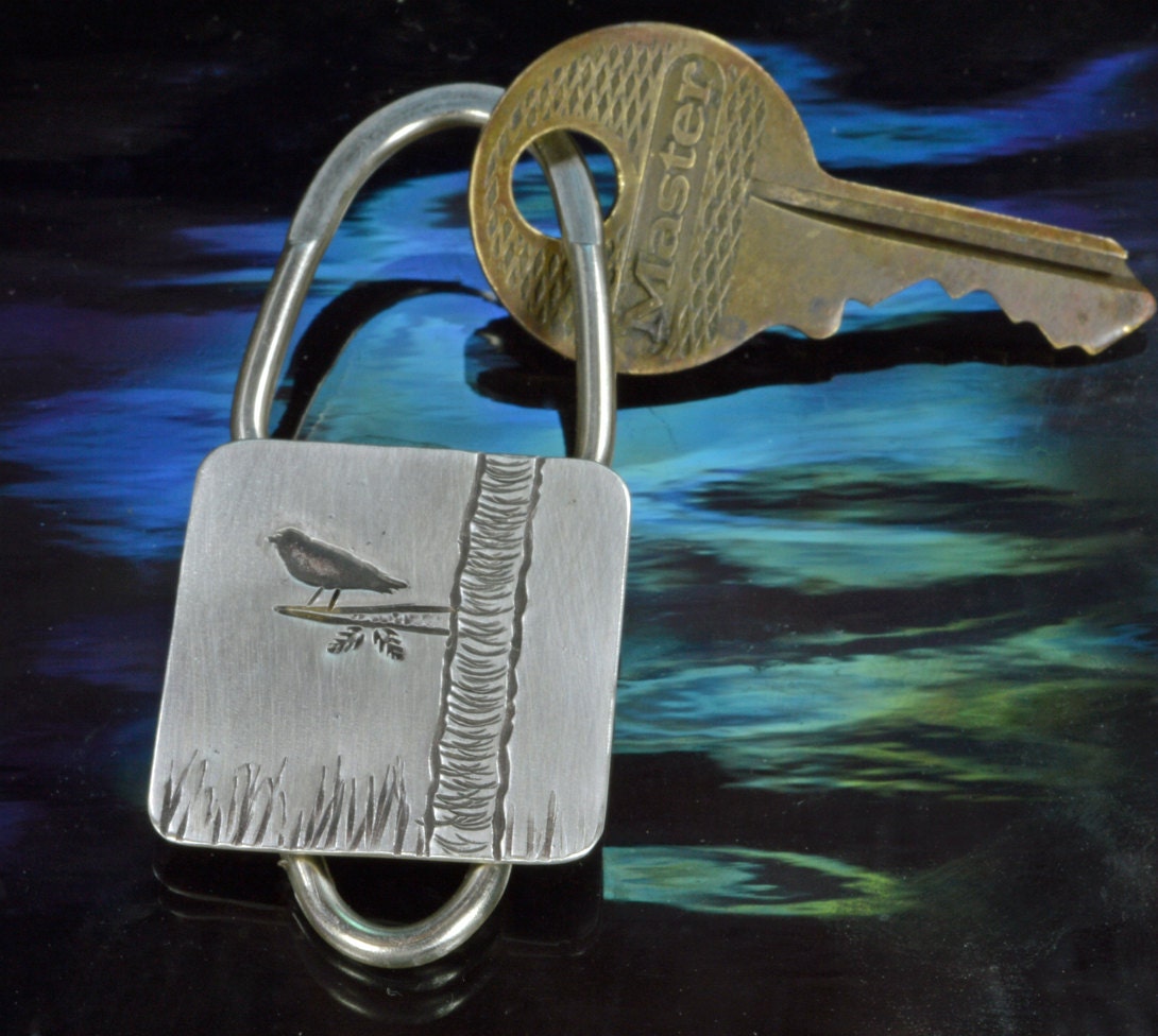 Keyring- Sparrow on a Branch, Sterlng Silver