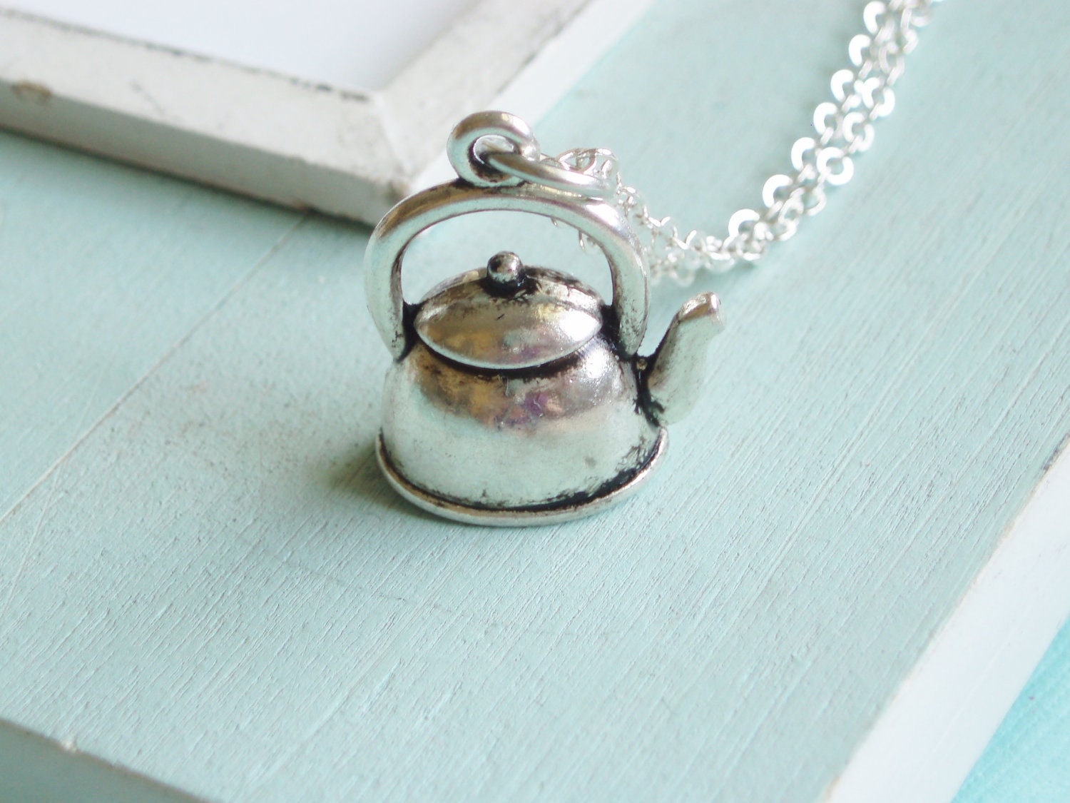 Teapot Necklace - Silver Charm - Gifts Under 20 Dollars