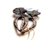 Dark Purple Patina Earrings Textured Brass Dangle Drop Heliotrope Purple Crystal Jewellery