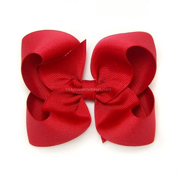 Red Hair Bow, 4 inch Boutique Bow, Red Hairbow, Basic Hair Bows for Toddlers, Girls, Babies, Grosgrain Hairbow