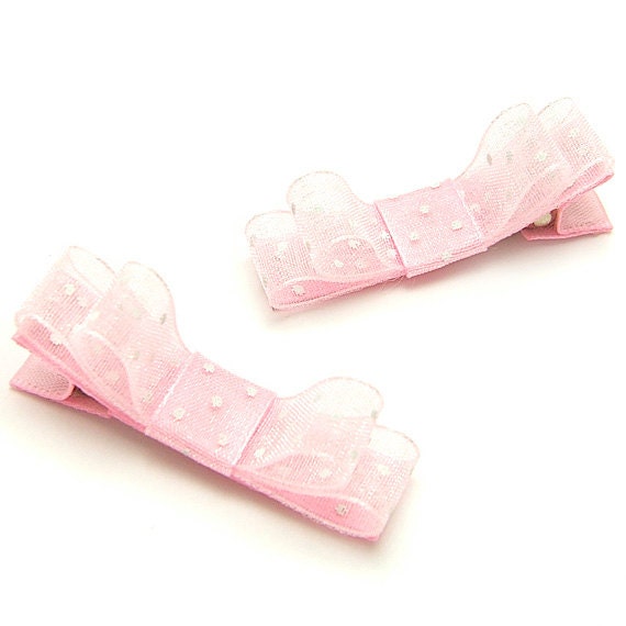 Pink Tuxedo Bows, Polka Dot Hair Clips, Organza Hair Clips, Satin, Fancy, Girly, Special Occasion