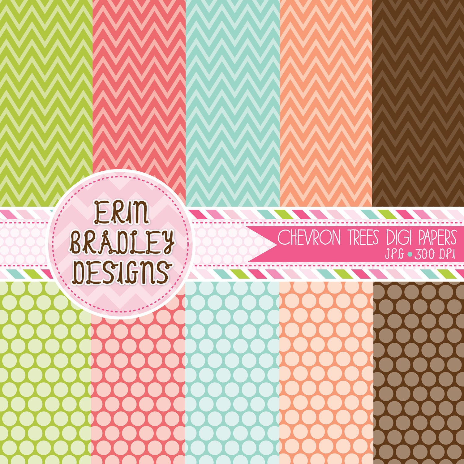 Digital Paper Pack Commercial Use Chevron Patterns and Polka Dots Il_570xn