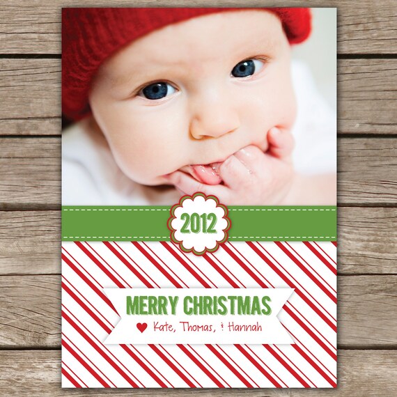 Candy Cane - DIGITAL Custom Christmas Holiday Photo Card Il_570xn