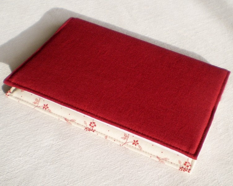 Fabric Journal Cover - Red Cherry Blossom - Handmade Fabric Covered A6 Notebook, Diary - Burgundy Japanese Flowers