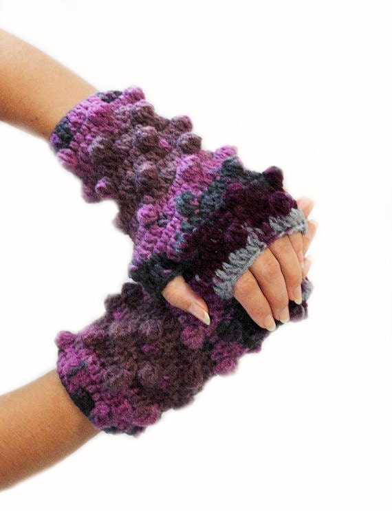 Bubble Degrade Color Trendy Crochet Fingerles,  Wool Gloves, for him, for her, unisex