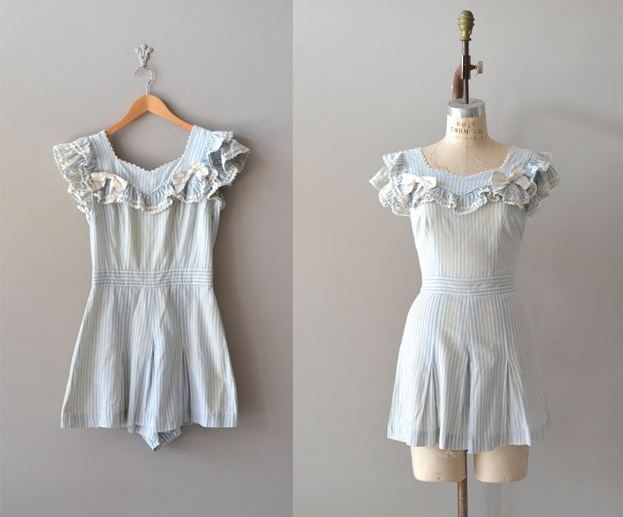1930s playsuit / 30s romper / Ticking Stripe playsuit