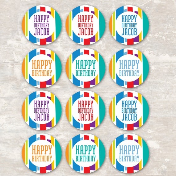 PRINT & SHIP Mod Stripe Birthday Party Cupcake Toppers (set of 12) Il_570xn