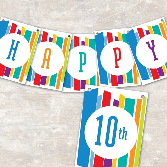 PRINT & SHIP Mod Stripe Birthday Party Pennant Banner ("Happy 1st Birthday") Il_570xn
