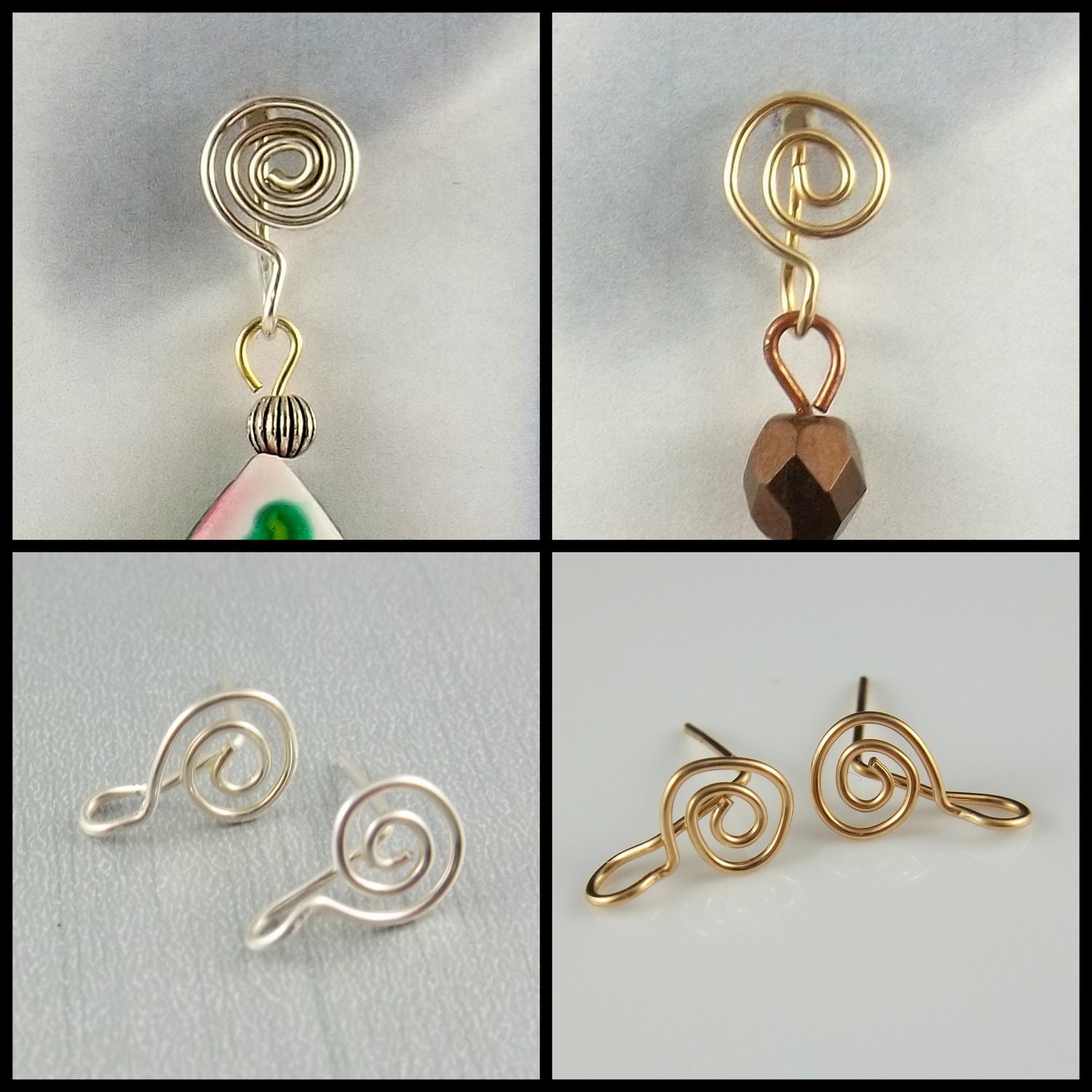 Interchangeable Spiral Post Ear Wires in 14 Karat Gold or Argentium Sterling Silver