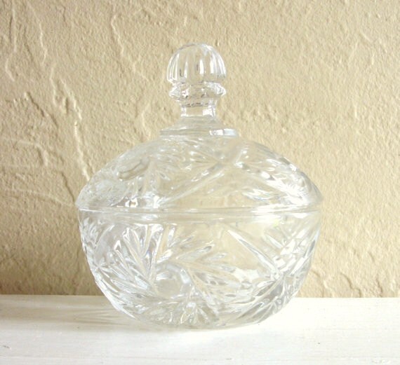 Vintage Cut Glass Jar with Lid in Excellent by ShabbyNChic on Etsy