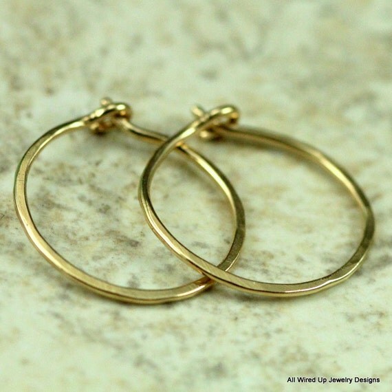 18k Gold Hoop Earrings Small Gold Hoops Solid 18k by PPennee