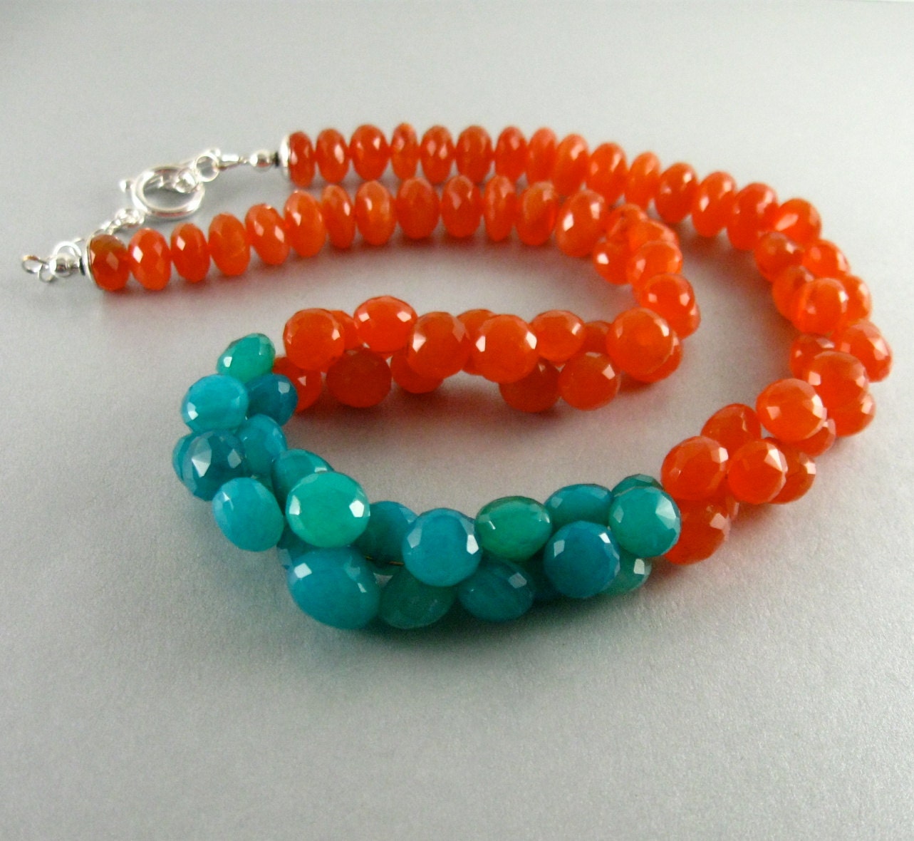 Reserved For Julie-Turquoise Chalcedony and Orange Carnelian Gemstone Bracelet