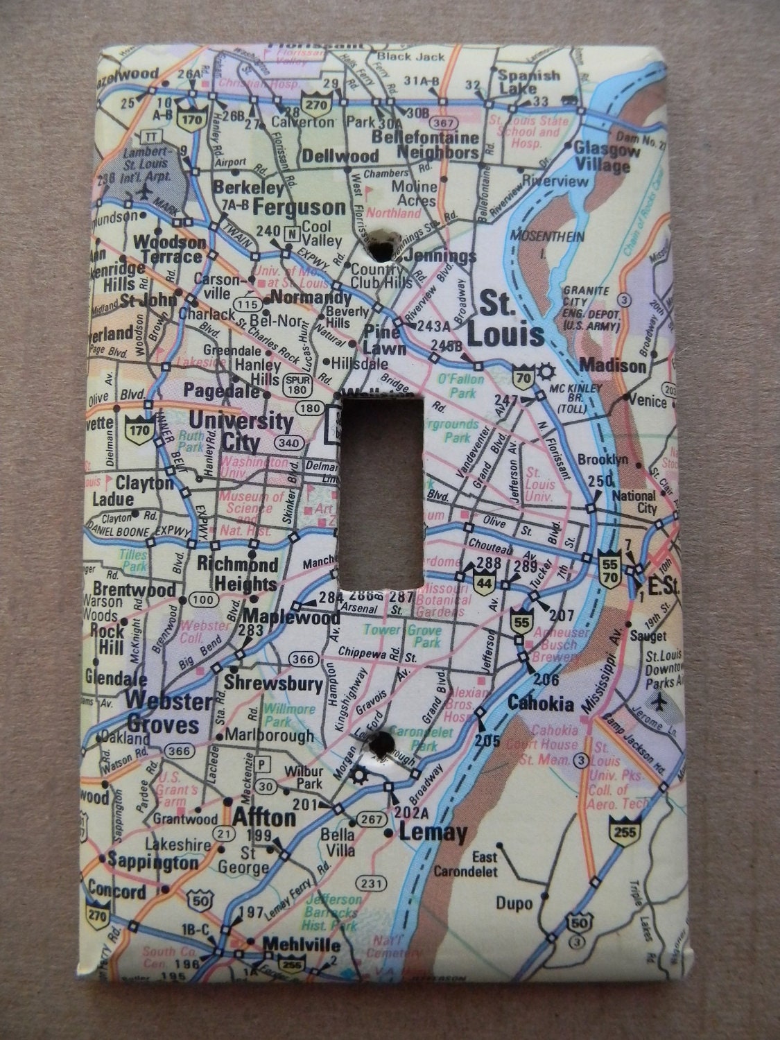 St. Louis Missouri and Surrounding Area Road Map Light Switch Plate Cover