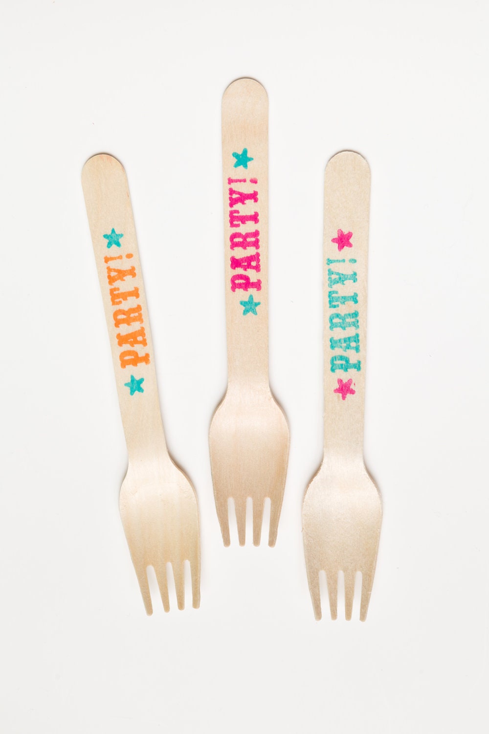Party - Carnival - Neon - 20 Wooden Forks - Great Alternative To Plastic Utensils Il_570xn