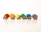 Rainbow Felted Acorns, 6 Handmade Needle Felt Colorful Woodland Waldorf home decor Autumn Fall Thanksgiving stocking stuffer
