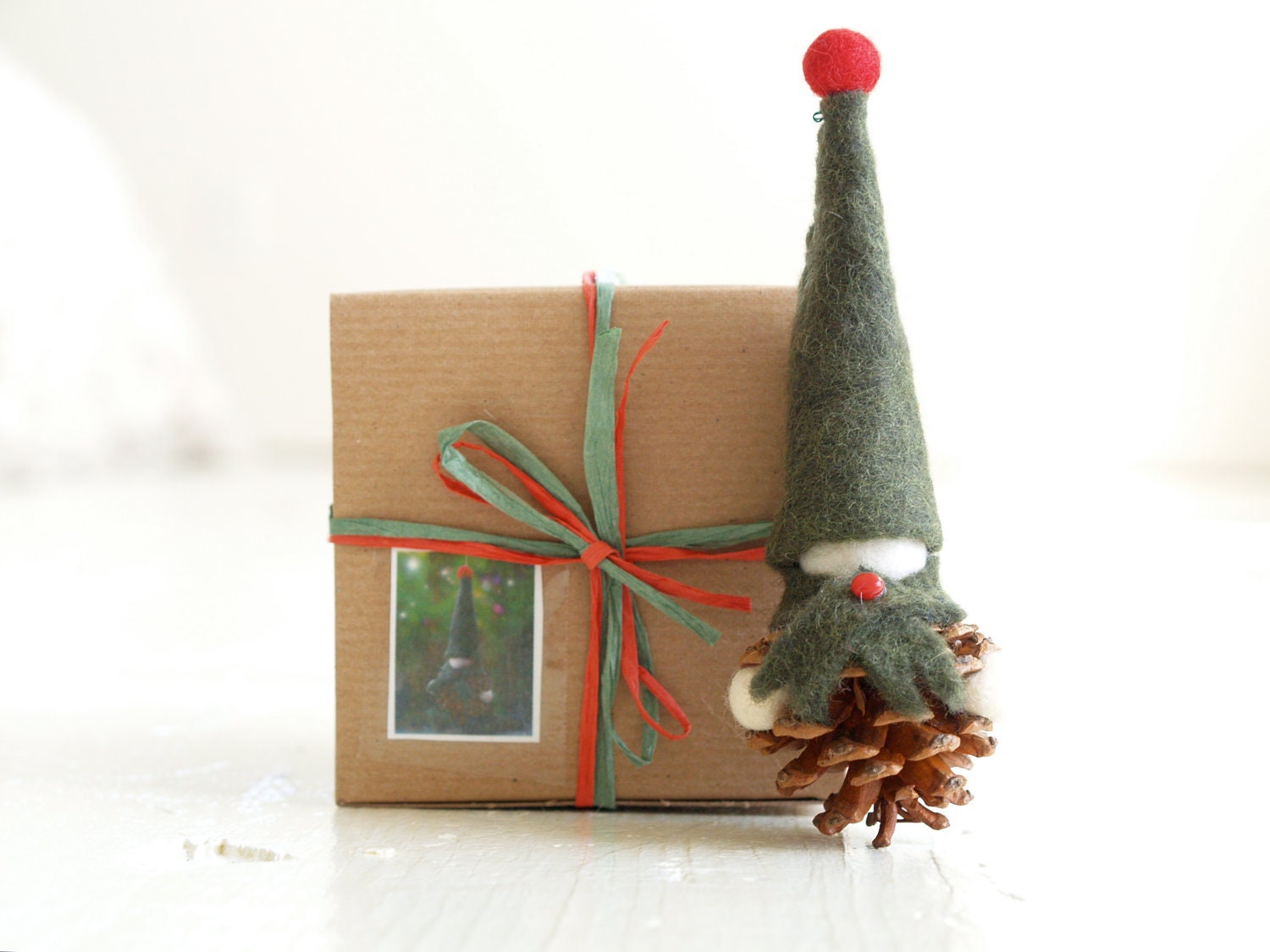 Christmas Ornament Kit, diy handmade Xmas Decoration, Waldorf and Felt Pine Cone Gnome - The Magic Onions Crafting - Fairyfolk