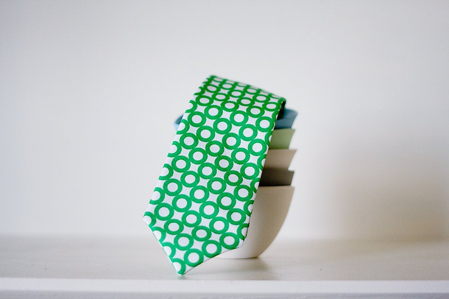 Organic Child Size Necktie- Modern Green Circles