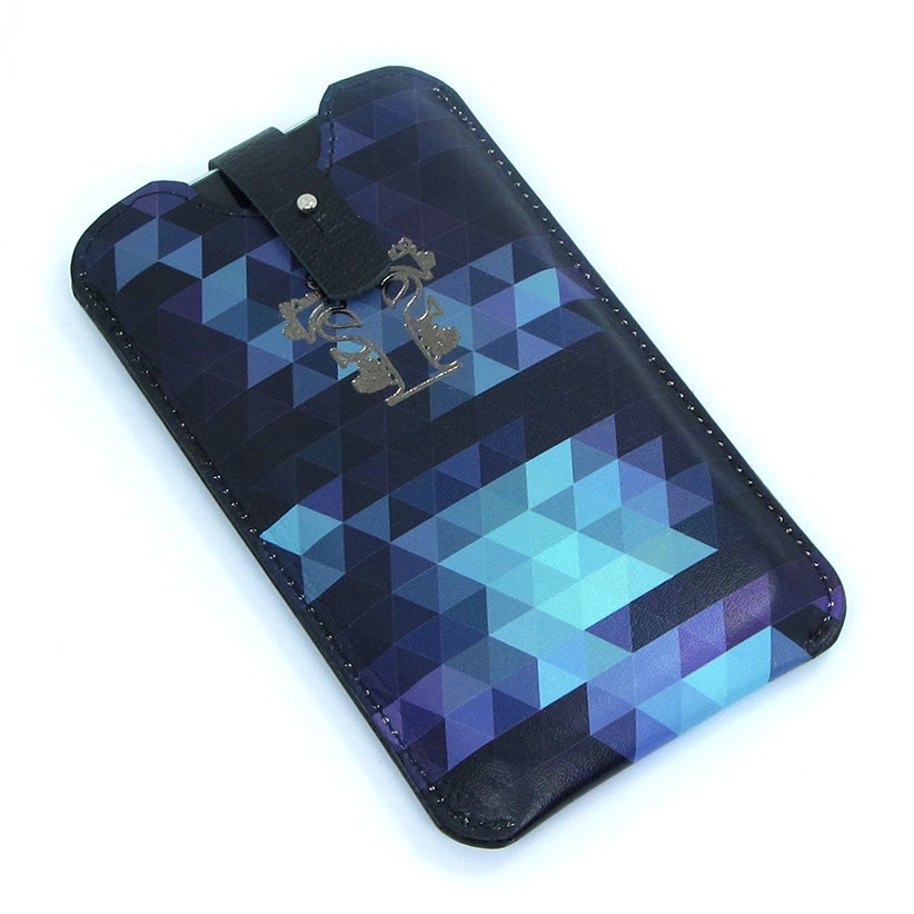Leather iPhone 5 / new iTouch Case - Geometric Triangles in Indigo Blue