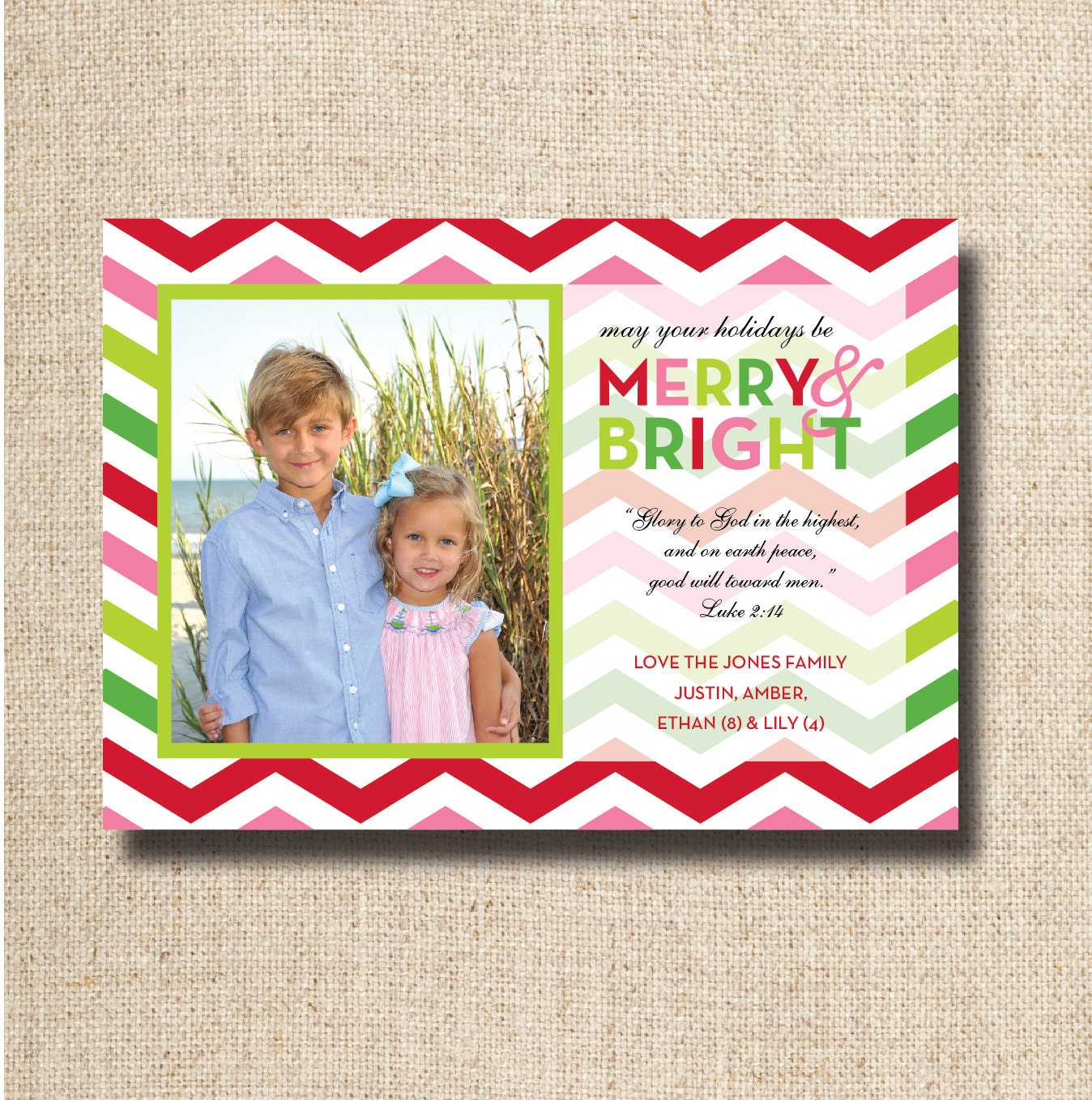 Chevron Print Holiday Photo Card, Custom, Printable, Digital Il_570xn
