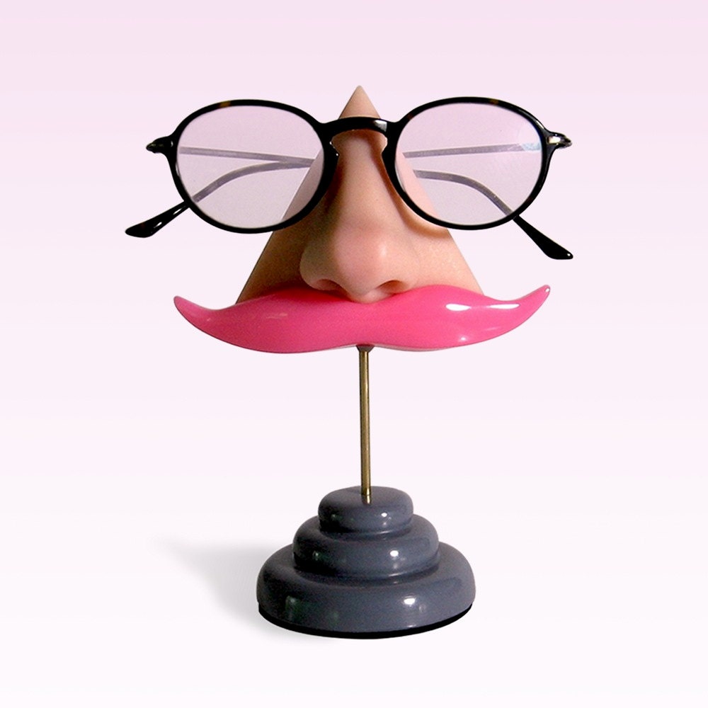 Eyewear Holder, Nose Eyeglasses Display, Pink Mustashe, Key hook, Glasses stand, Women, Men