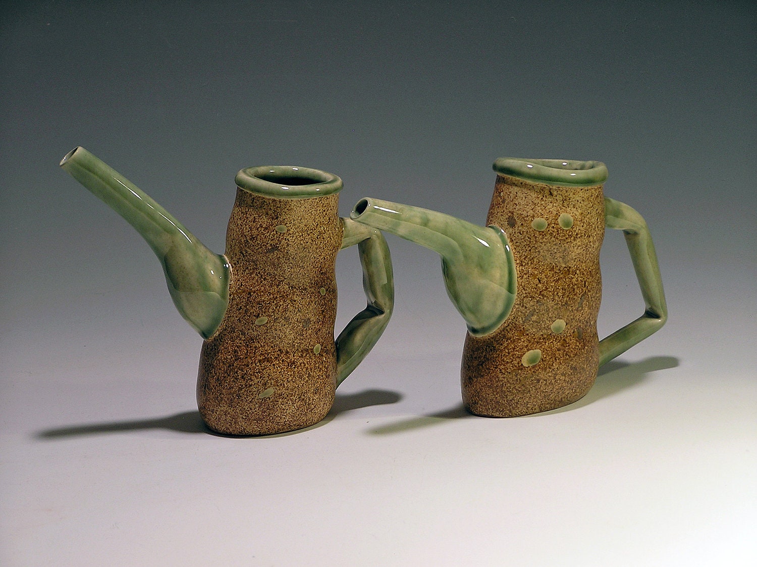 Ceramic decanter/creamer, green and brown, whimsical, maple syrup --MADE TO ORDER
