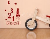 SPACE VINYL DECAL - spaceship - blastoff - stars - rocket