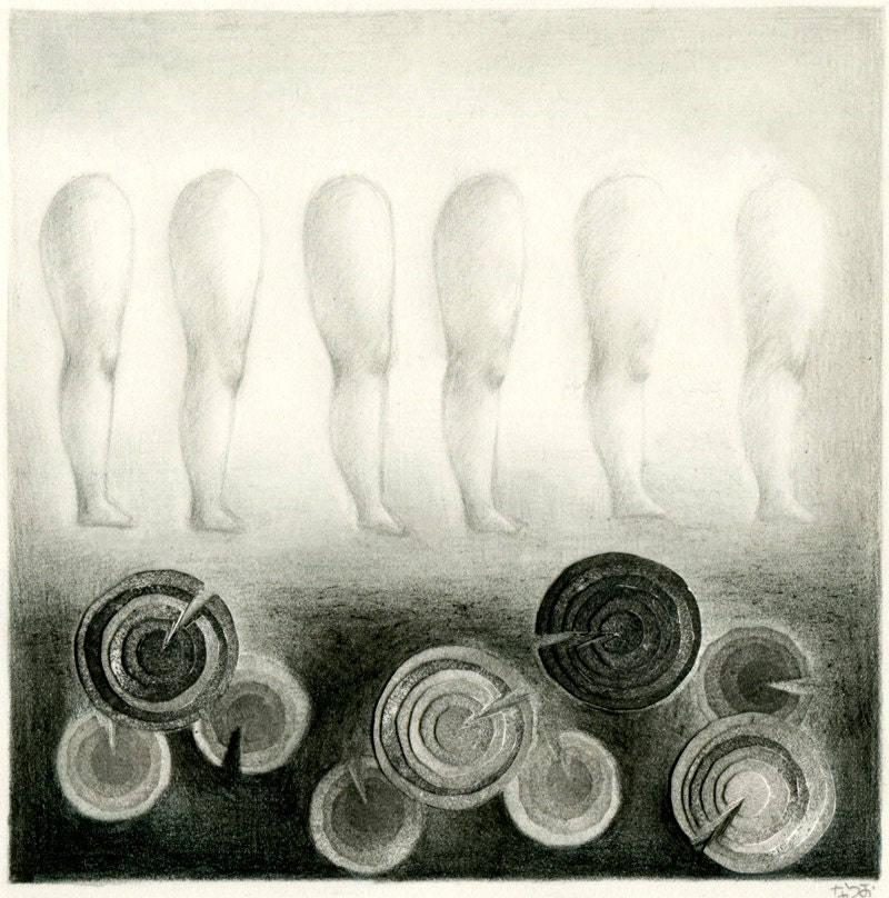 Original mixed media drawing - The legs and the circles 2