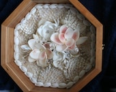 CUSTOM Sailor's Valentine made with Genuine Seashells: Wooden Glass Framed hinged 9" Box