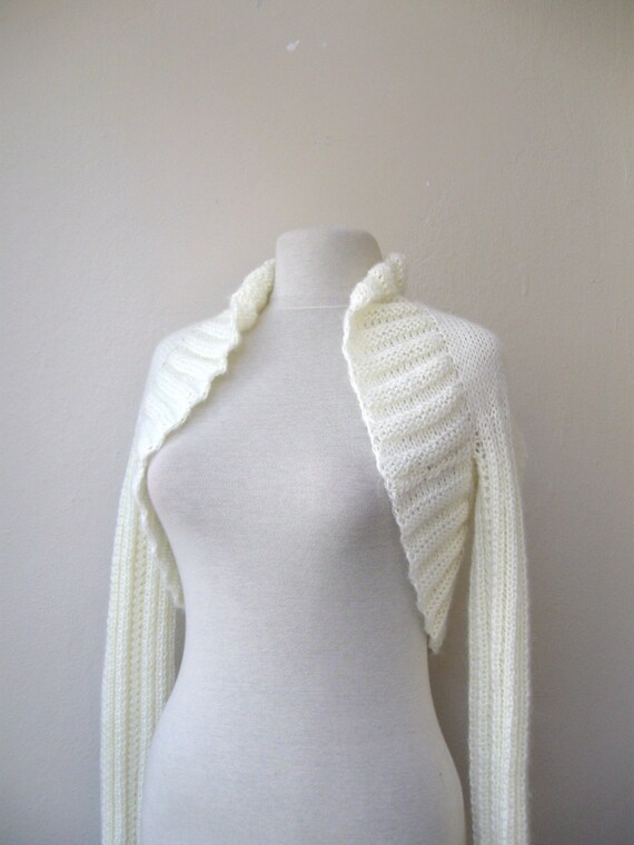 Ivory shrug bolero knit mohair 3/4 sleeve or by KnitAndWedding