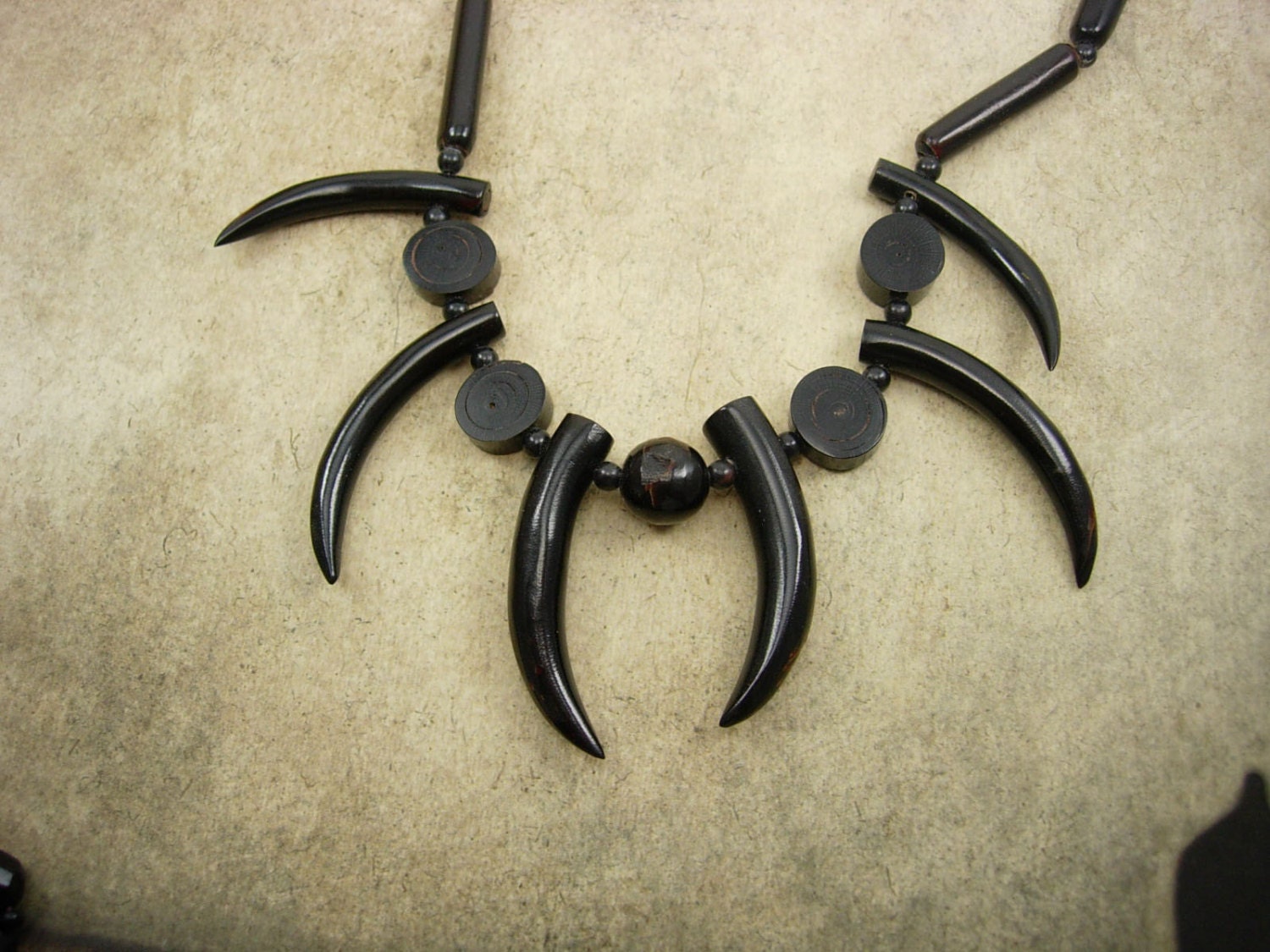 Vintage Hawaiian black coral tribal necklace by vintagesparkles