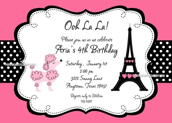 Pink Paris Poodle Themed Birthday Party Invitations for Any Age Il_570xn
