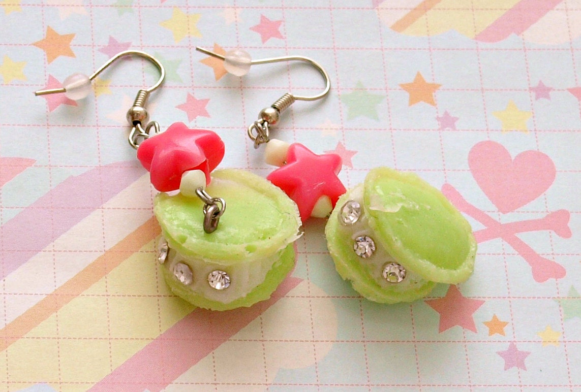 Fairy kei, sweet lolita, macarons, stars, kawaii harajuku earrings
