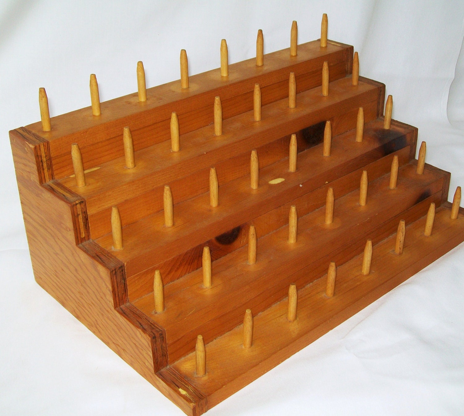 Vintage Wood Thread Spool Holder Tiered Step Rack by pinkpainter
