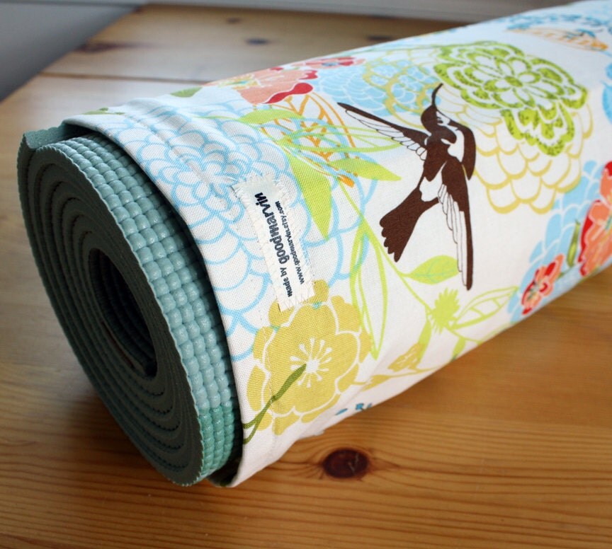 Yoga Mat Bag in Mod Floral and Hummingbirds - MADE TO ORDER