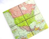 Vintage American Map Coasters.  Set of 4.  United States, Mexico and Canada