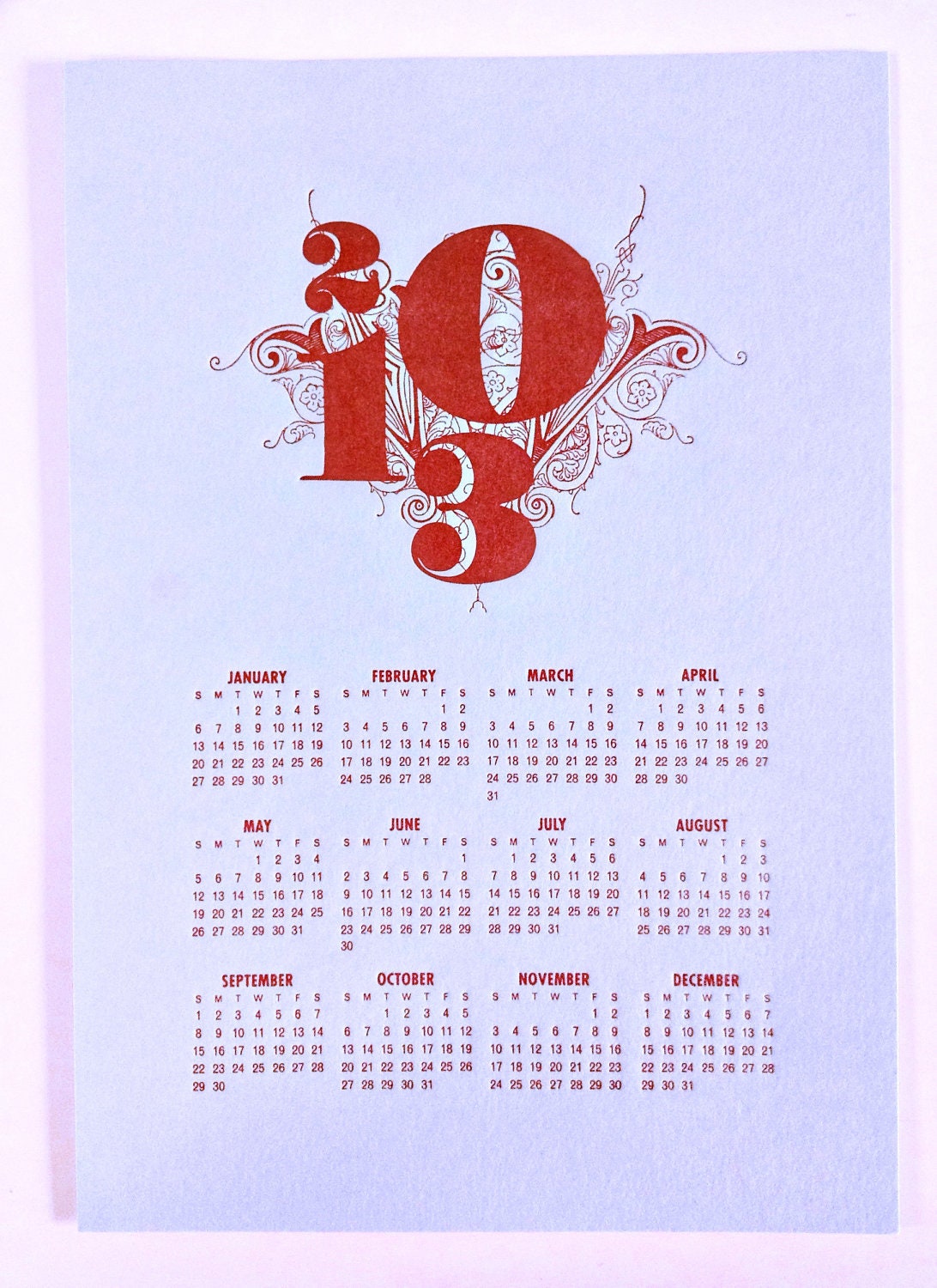 2013 Letterpress Calendar (((ETSY EXCLUSIVE)))