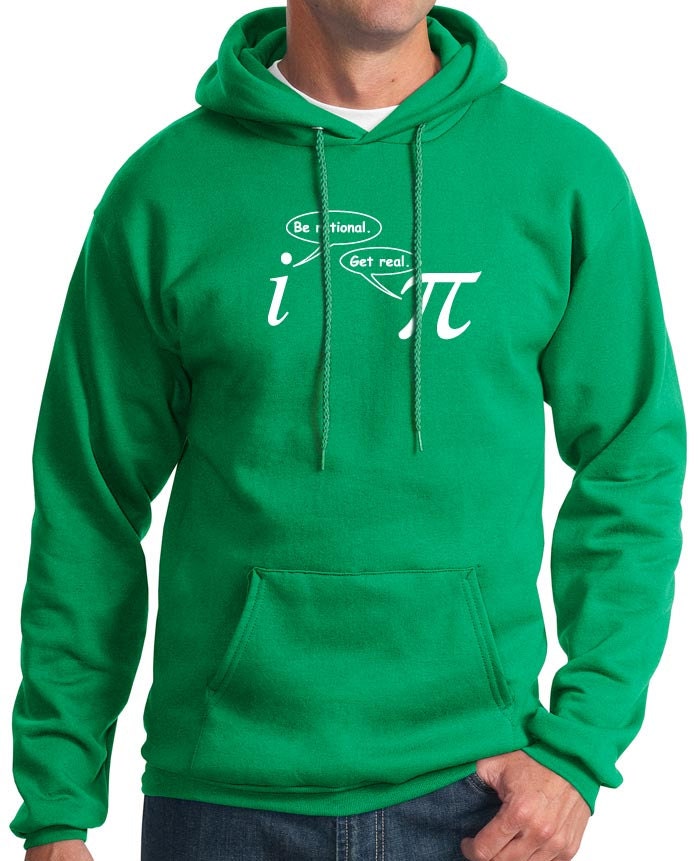 Be Rational Get Real Mens Funny Math Nerd HOODIE (Kelly Green- White Ink) SMALL-XXL