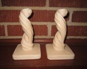 Vintage Mid Century Modern Beautiful Pair of Ivory Satin Glass Candle Holders