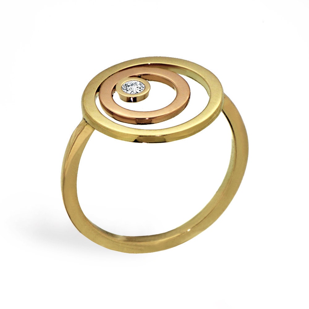 ZEN Unique Diamond Ring, 14K Yellow and Rose Gold Ring, Two Tone Gold Ring, Contemporary Ring, Italian Fine Jewelry by Arosha