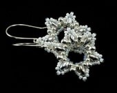 Snow White and Silver Snowflake Beaded Earrings
