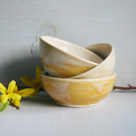 Rustic White Ceramic Prep Bowls - Set of Three Creamy White Stoneware Bowls - Small Handmade Rustic Pottery Dipping Bowls