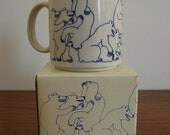 Vintage Taylor & Ng ANI-MATES Mug - BEARS - San Francisco - 1979 / 1984 - Navy Blue on Off White - Original Box - Made in Japan