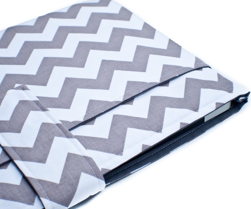 Macbook Laptop Sleeve with Pocket -- Gray Chevron -- 15.6 Inch -- READY TO SHIP