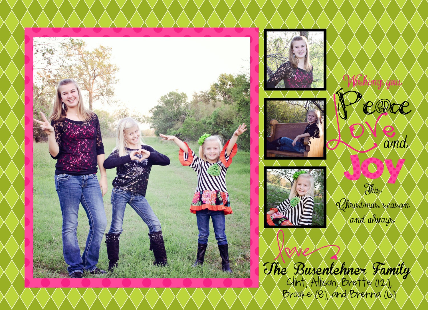 Double sided printable 5X7 Custom Christmas Photo Card Pink and green Il_570xn