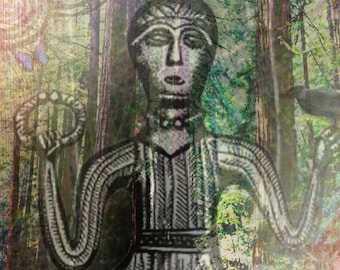 CERNUNNOS Ethereal Surreal Photograph with Digital Mixed Media, Nature Woodland Print, Lord of the Forest, Celtic Shaman 5x7