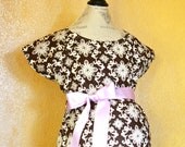 Maternity Delivery Hospital Gown in Brown Damask - Ready to ship in Small- Great Baby Shower Gift