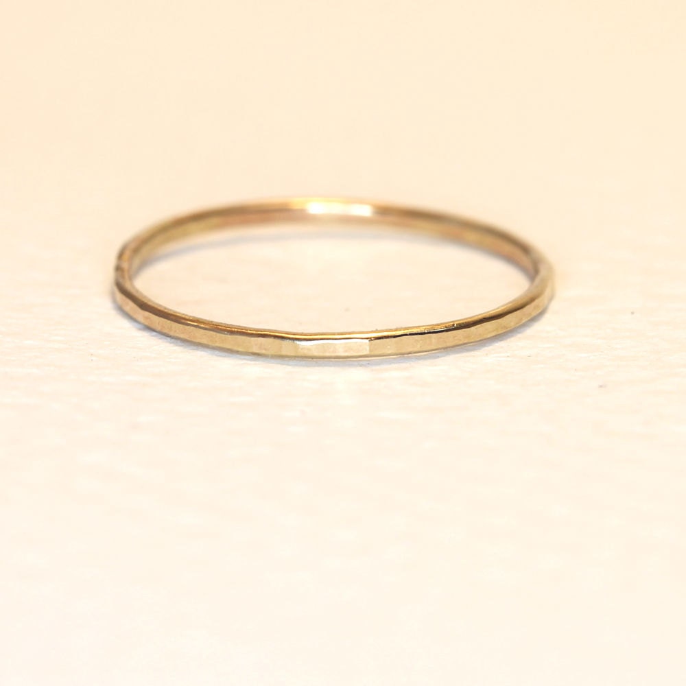 FOUR Skinny 14Kt gold rings, hammered stacking regular or knuckle rings in custom size