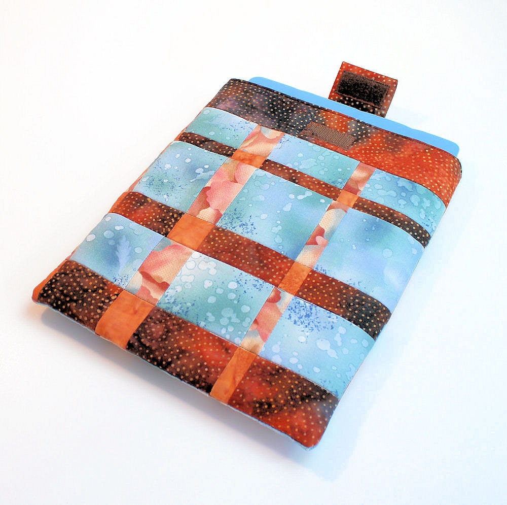 iPad Sleeve in Brown and Blue Modern Patchwork