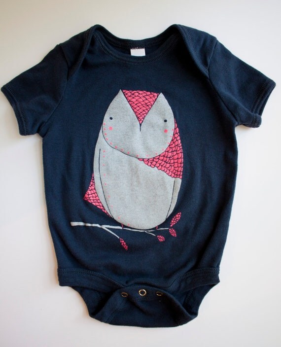 Owl Onesie - Pink and Navy Owl Baby Onesie